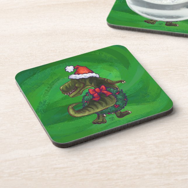 Dessous-de-verre TRex à Santa Hat sur Green (Côté gauche)
