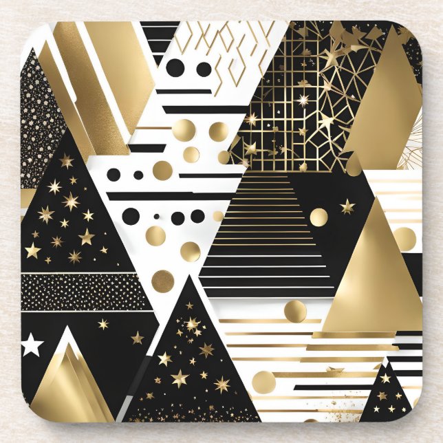 dessous de verre triangles or et noir abstrait (Devant)
