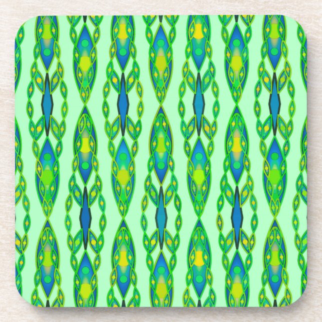 Dessous-de-verre Tribal Batik - Mint, Emerald Green et Blue (Devant)