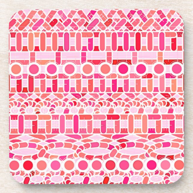 Dessous-de-verre Tribal Batik - nuances de rose et de corail (Devant)