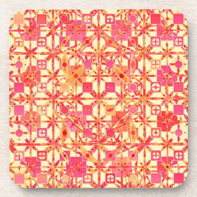 Dessous-de-verre Tribal Batik - orange, corail rose et fuchsia (Devant)