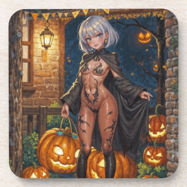 Dessous-de-verre Trick or Treater, courageuse fille en costume d'Ha (Devant)