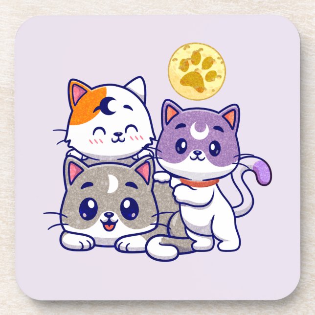 Dessous-de-verre Trio adorable - Trois chats mignons (Devant)