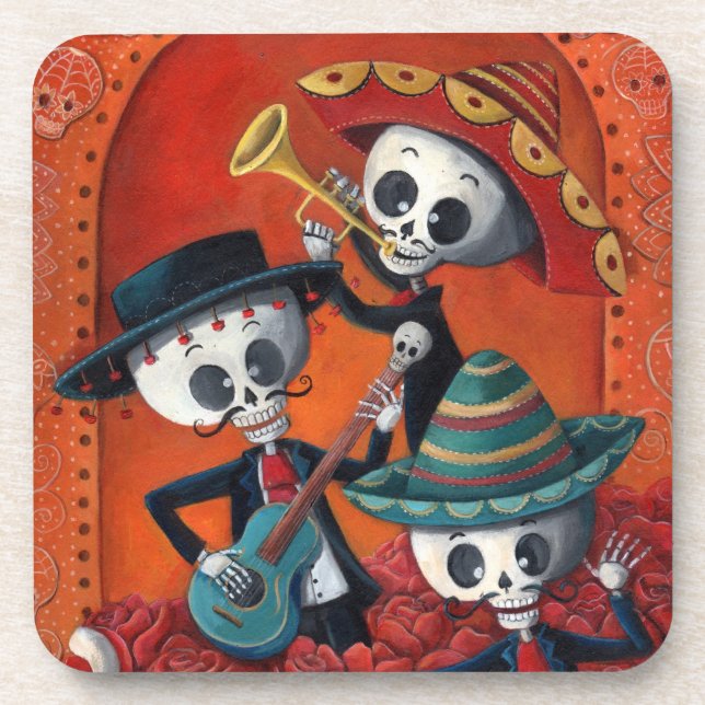 Dessous-de-verre Trio de mariachi de Dia de Los Muertos Skeleton (Devant)