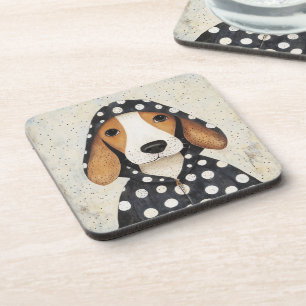 Dessous-de-verre Triste chiot Beagle en capuche à pois