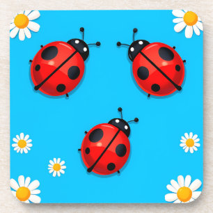 Dessous-de-verre Trois coccinelles sur fond bleu dessin de la natur