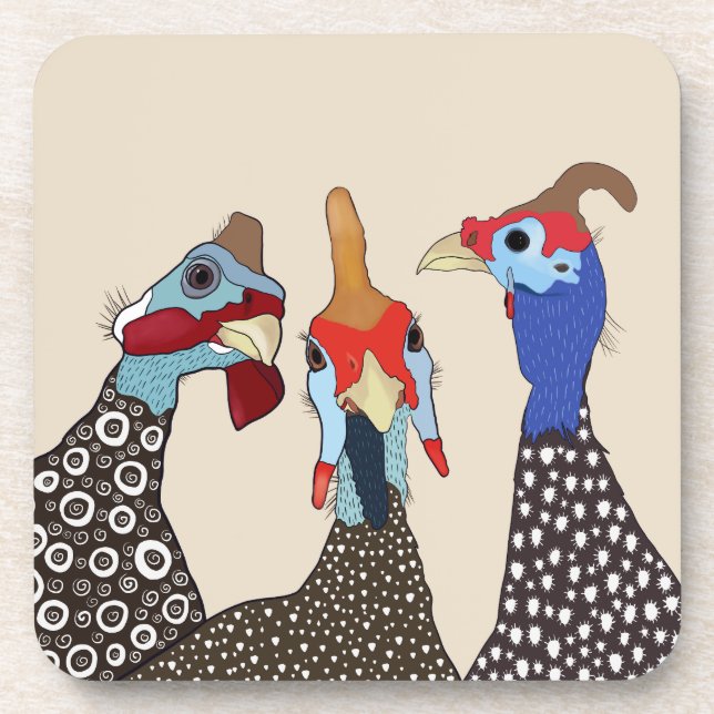 Dessous-de-verre Trois mignons Oiseaux à tête molle de Guinée (Devant)