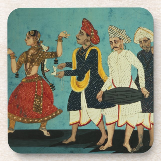 Dessous-de-verre Trois musiciens et une fille de danse, Tanjore, (Devant)