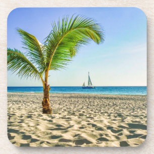 Dessous-de-verre Tropical Beaches   Sailboat, Palm Tree, Aruba