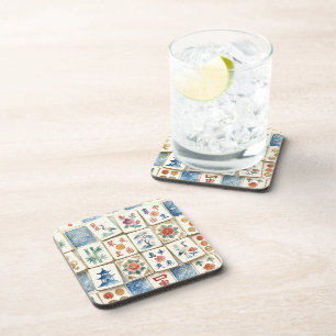 Dessous-de-verre Tuiles de Mahjong Chinoiserie Fleurs Aquarelles Oi