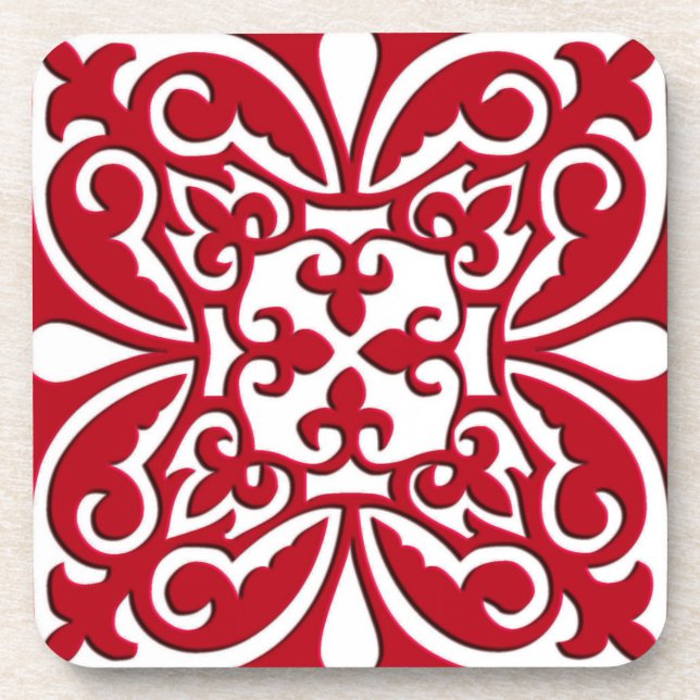 Dessous-de-verre Tuiles marocaines - rouge foncé et blanc (Devant)