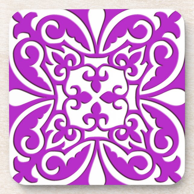 Dessous-de-verre Tuiles marocaines - violet violet et blanc (Devant)