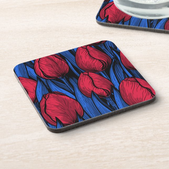 Dessous-de-verre Tulipes en rouge et bleu (Côté gauche)