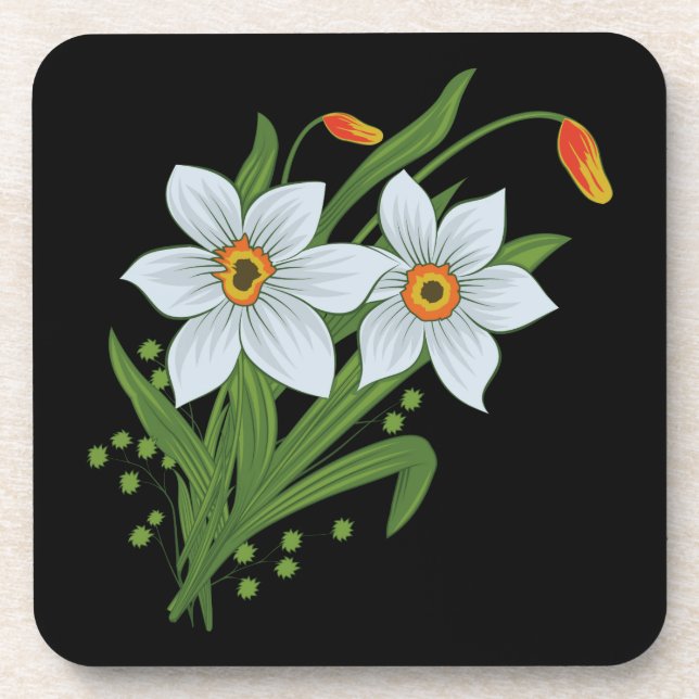 Dessous-de-verre Tulipes et jonquilles Fleurs Fond noir (Devant)