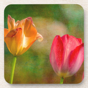 Dessous-de-verre Tulipes rouges et jaunes sur fond texturé