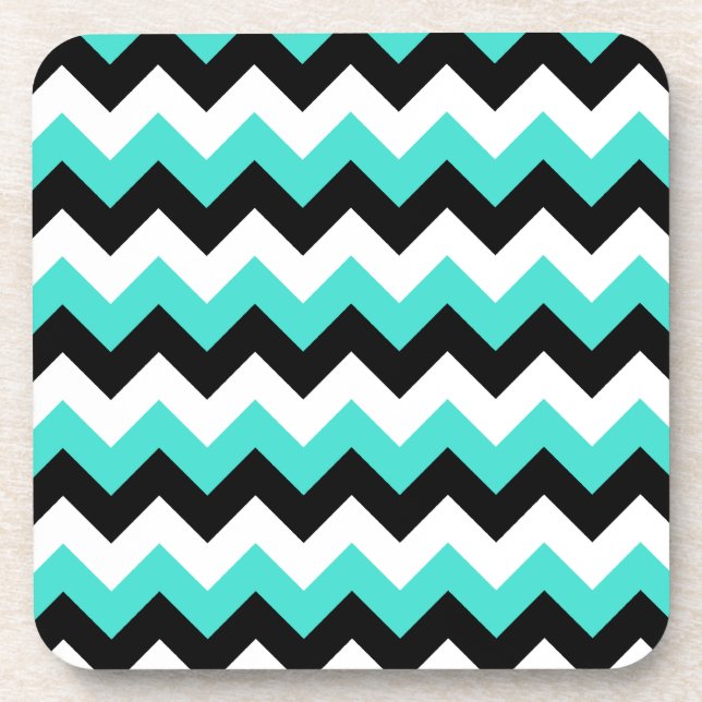 Dessous-de-verre Turquoise noir et blanc Chevron (Devant)