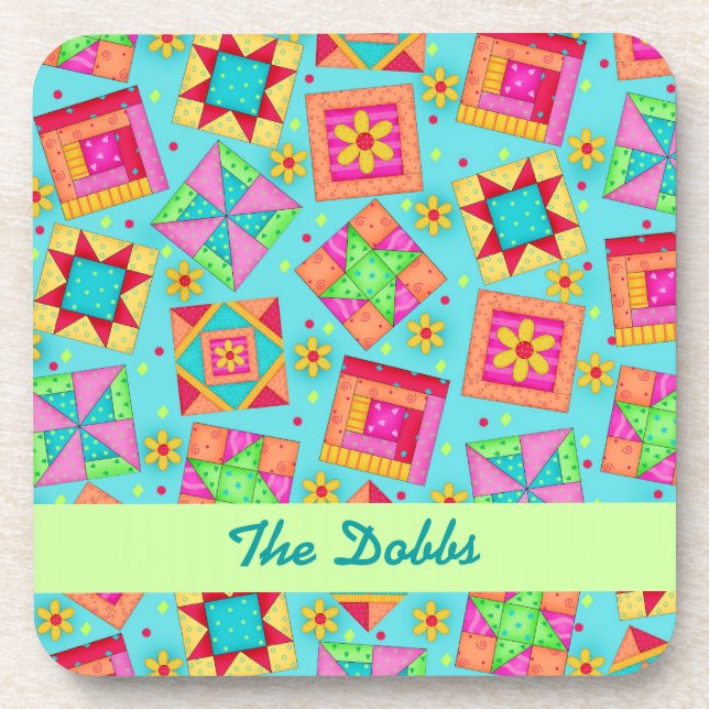 Dessous-de-verre Turquoise Personnaliser Quilt Block Art Cork Desso (Devant)