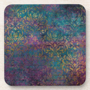 Dessous-de-verre Turquoise rose violet Gold Damas