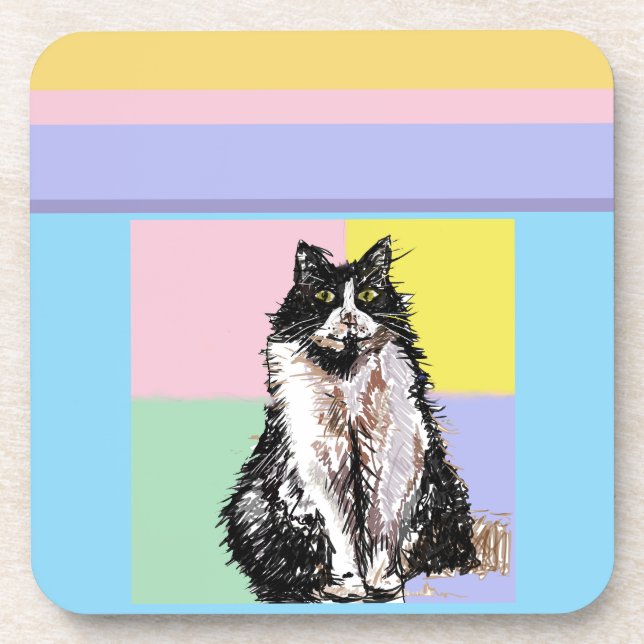 Dessous-de-verre Tuxedo Chat Pastel Couleurs Rose Girls Nom (Devant)