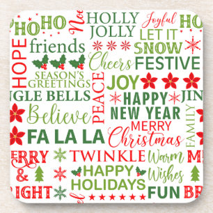 Dessous-de-verre Typographie de Noël rouge et vert sans couture
