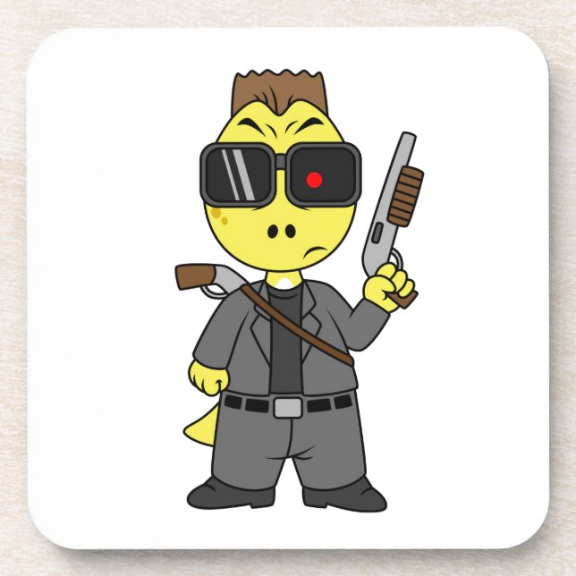 Dessous-de-verre Tyrannosaurus Rex Habillé Comme Terminator. (Devant)