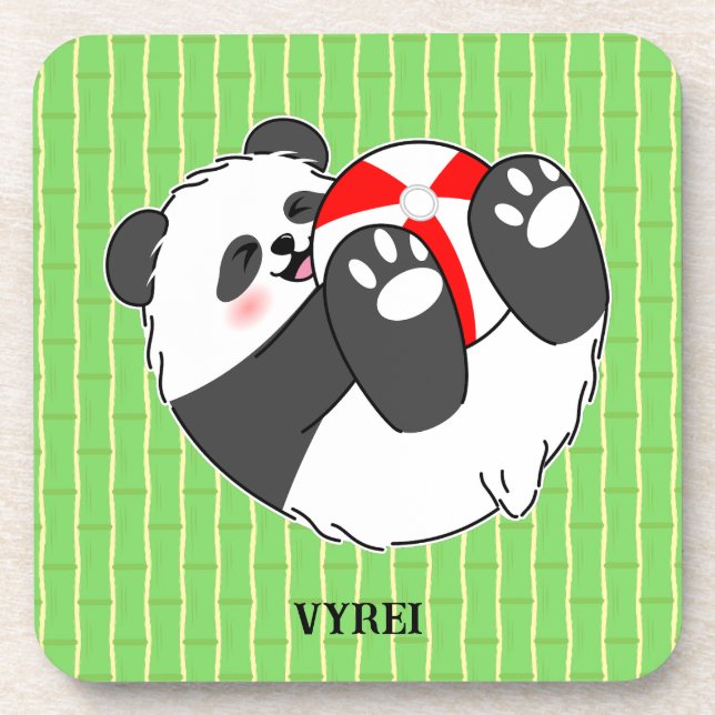 Dessous-de-verre Un bébé panda mignon jouant avec un ballon (Devant)