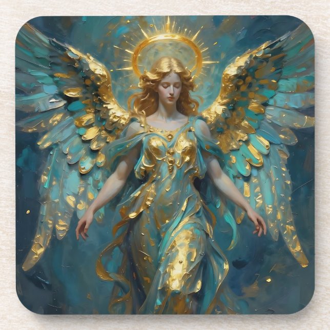 Dessous-de-verre Un bel ange en or et turquoise (Devant)
