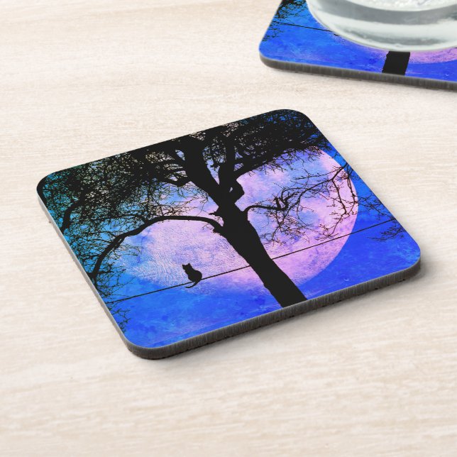 Dessous-de-verre Un chat noir sur une Pleine lune de fil (Côté gauche)