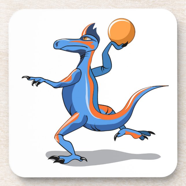 Dessous-de-verre Un Dessin Iguanodon Jouant Au Basket-Ball. (Devant)