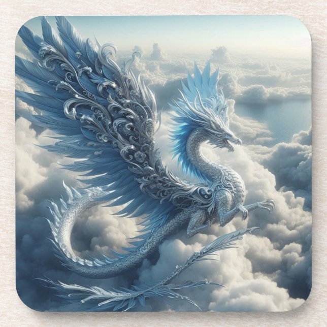 Dessous-de-verre Un dragon superbe entouré de nuages (Devant)