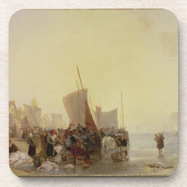 Dessous-de-verre Un Fishmarket près de Boulogne, c.1824 (huile sur (Devant)