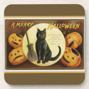 Dessous-de-verre Un joyeux chat noir d'Halloween Brown en Citrouill