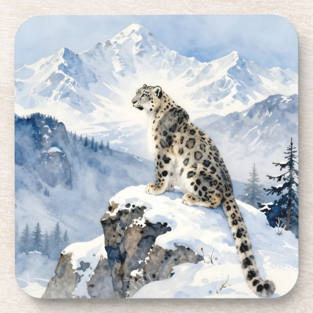 Dessous-de-verre Un léopard des neiges sur un pic enneigé (Devant)
