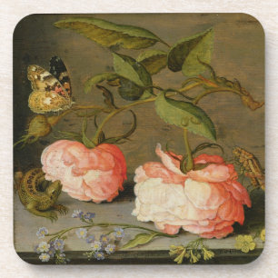Dessous-de-verre Une vie immobile avec des roses sur un rebord