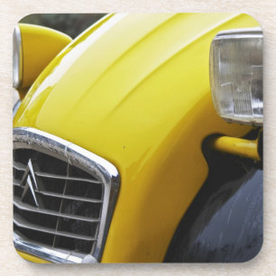 Dessous-de-verre Une vieille Citroen 2CV 2 CV noire et jaune, détai