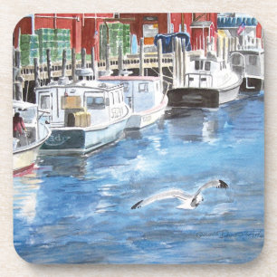 Dessous-de-verre Union Wharf Portland, Aquarelle du Maine