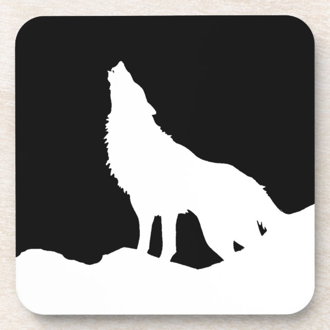 Dessous-de-verre Unique Noir & Blanc Pop Art Wolf Silhouette (Devant)