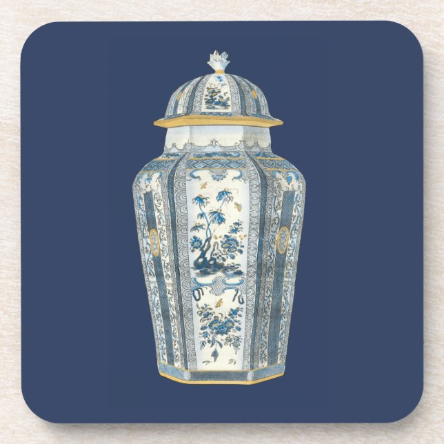 Dessous-de-verre Urne asiatique décorative en bleu et blanc (Devant)