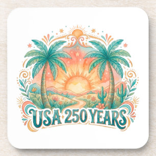 Dessous-de-verre USA 250 Ans Palmiers Patriotique Lever de Soleil D