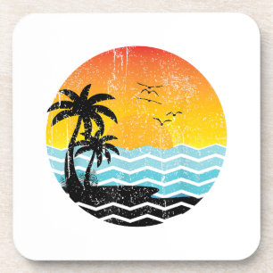 Dessous-de-verre Vacances d'été Palmiers Rétro Coucher de soleil Tr
