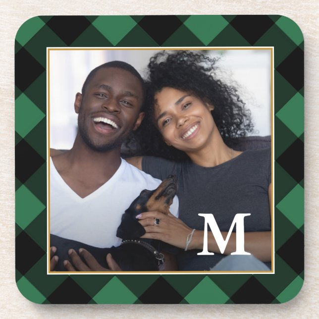 Dessous-de-verre Vacances vert Plaid avec Monogramme Photo (Devant)