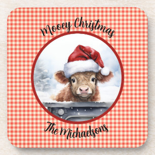 Dessous-de-verre Vache des Highlands avec chapeau de Père Noël Ging