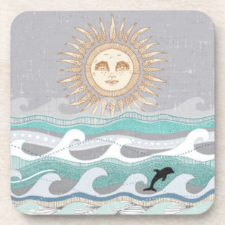 Dessous-de-verre vagues de dauphin couché de soleil