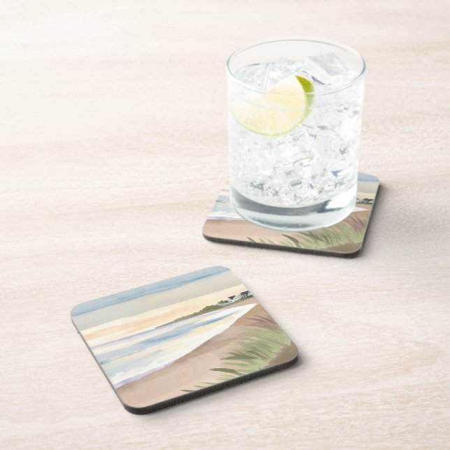 Dessous-de-verre Vagues de plage | Aquarelle de l'océan côtier (Côté Droit)