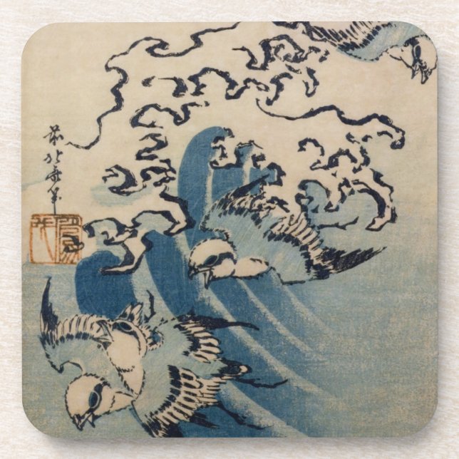 Dessous-de-verre Vagues et oiseaux, c.1825 (copie de bois de (Devant)