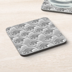 Dessous-de-verre Vagues japonaises vintages, gris / gris / blanc