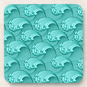 Dessous-de-verre Vagues japonaises vintages, Turquoise et Aqua