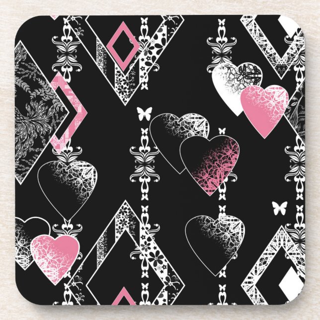 Dessous-de-verre Valentines sans coutures Amour Jour Noir Coeurs mo (Devant)