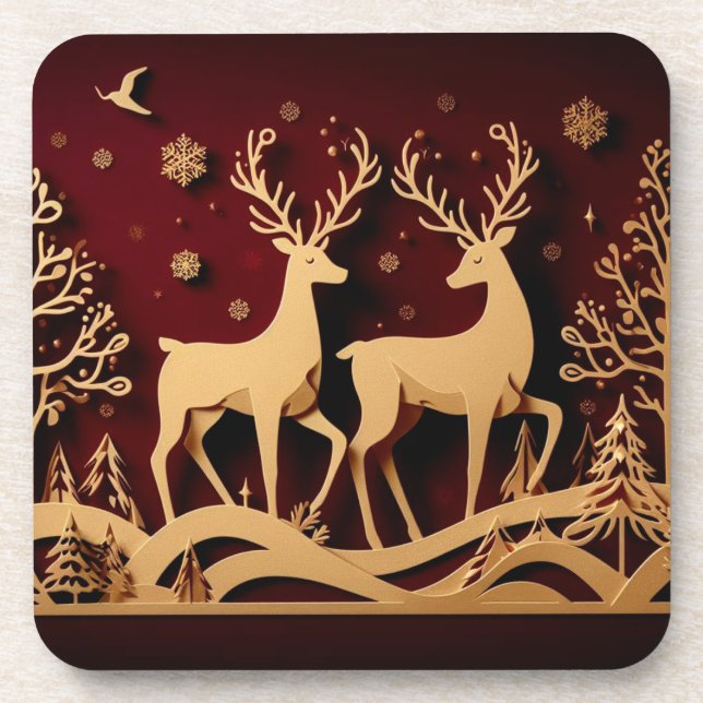 Dessous-de-verre Valse céleste des rennes – Forêt dorée (Devant)