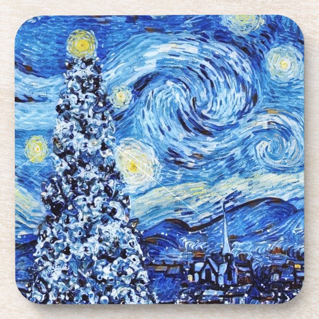 Dessous-de-verre Van Gogh - La nuit étoilée - Noël blanc (Devant)